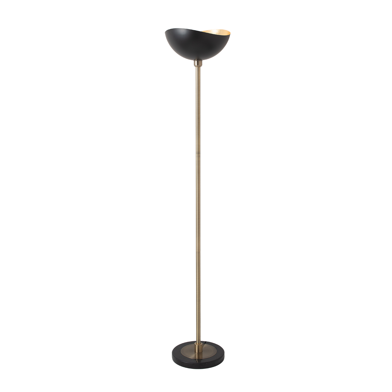Luna Bella Torchiere Floor Lamp – Matte Black & Gold-Leaf Shade, Weathered Brass, Black Marble Base, Dimmer - Image 3