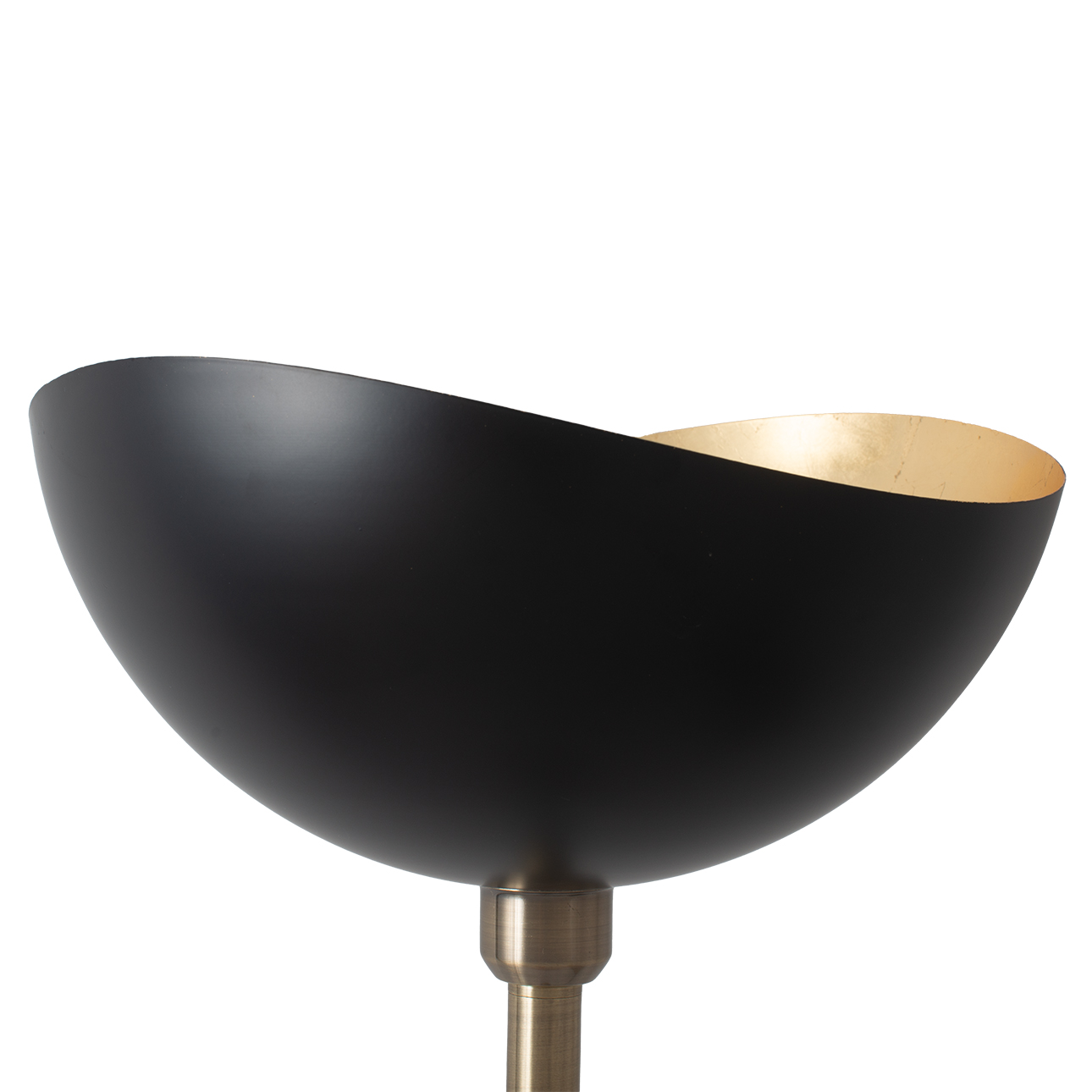 Luna Bella Torchiere Floor Lamp – Matte Black & Gold-Leaf Shade, Weathered Brass, Black Marble Base, Dimmer - Image 4