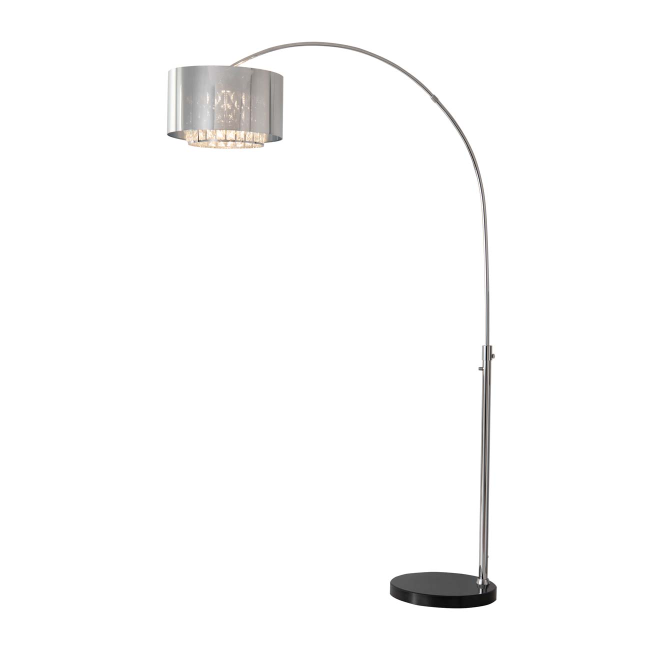 Marilyn 1 Light Arc Floor Lamp – 94″, Chrome, Mylar & Crystal shade, Rotary Switch, Marble base - Image 4