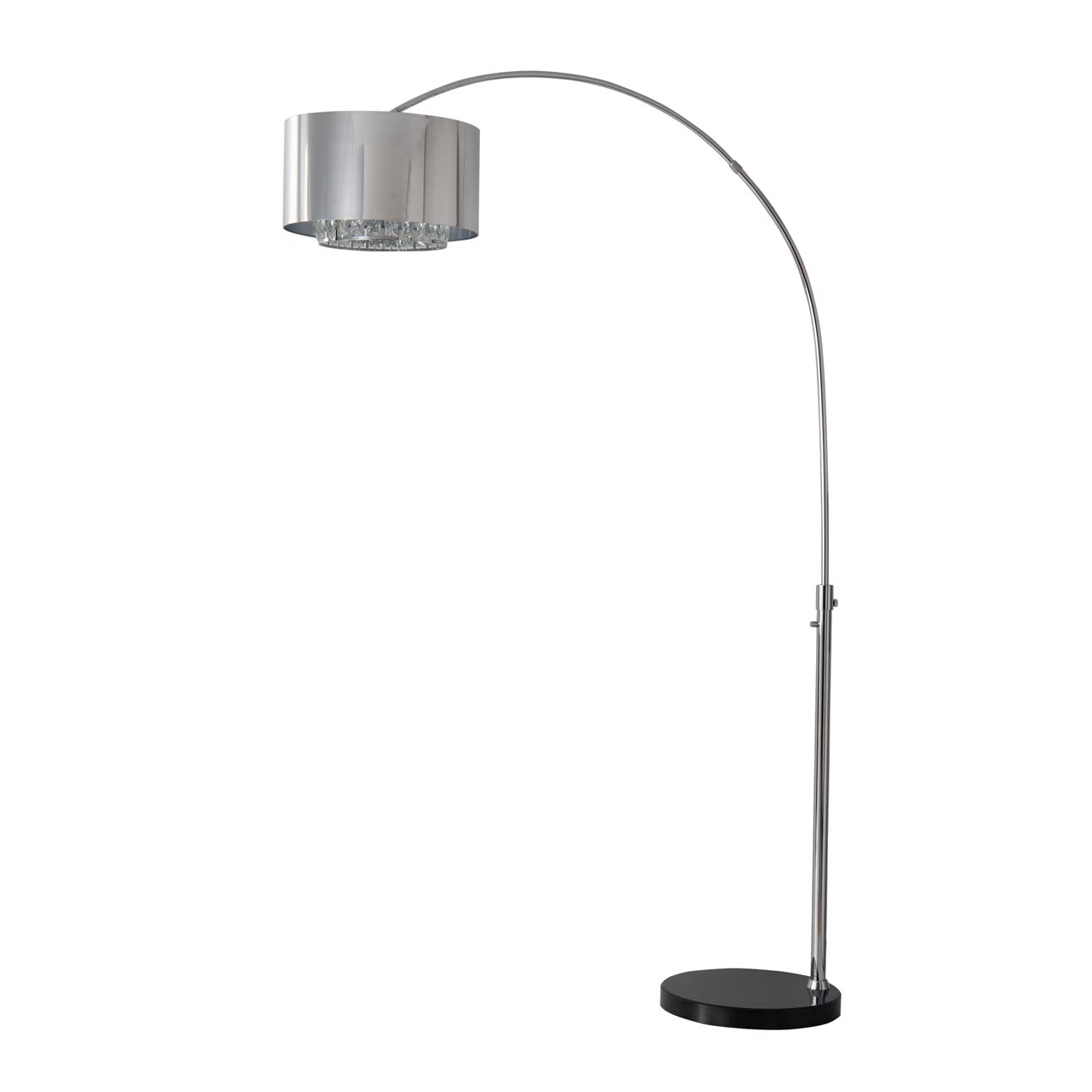 Marilyn 1 Light Arc Floor Lamp – 94″, Chrome, Mylar & Crystal shade, Rotary Switch, Marble base - Image 3