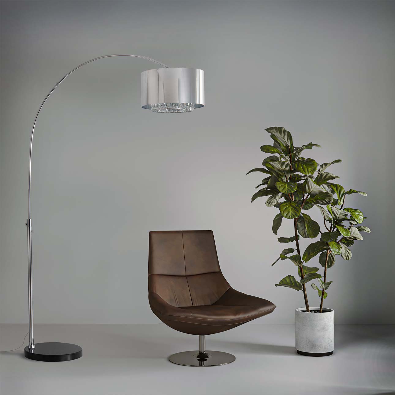 Marilyn 1 Light Arc Floor Lamp – 94″, Chrome, Mylar & Crystal shade, Rotary Switch, Marble base - Image 2