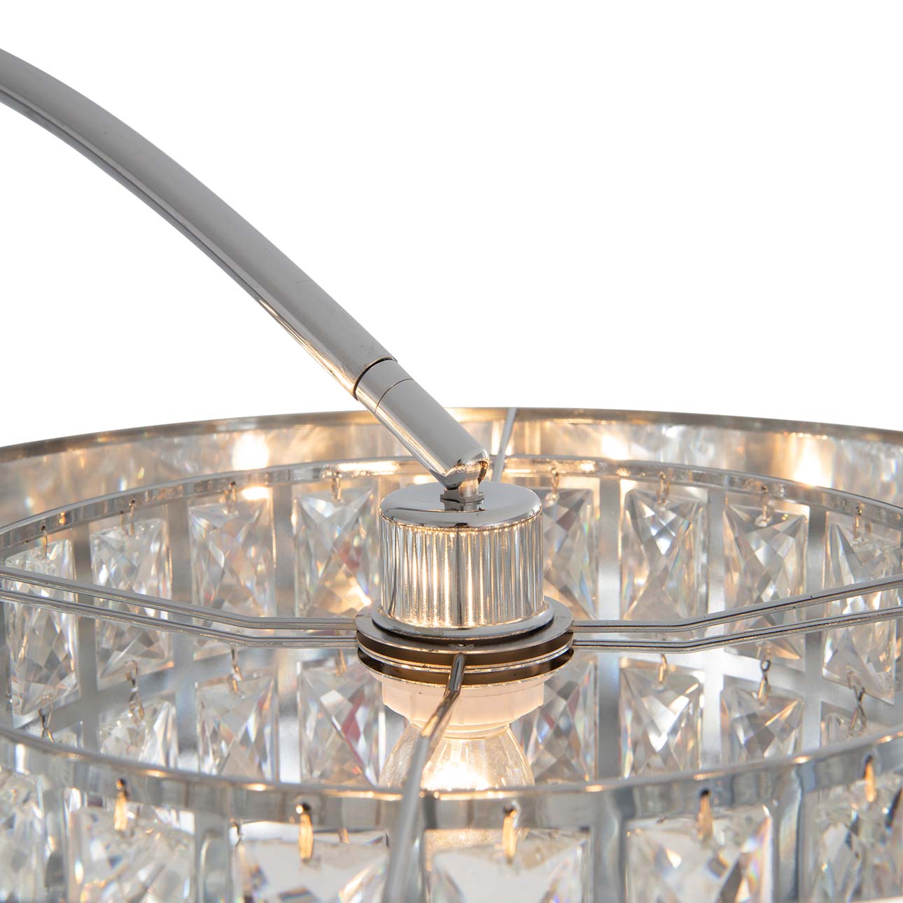 Marilyn 1 Light Arc Floor Lamp – 94″, Chrome, Mylar & Crystal shade, Rotary Switch, Marble base - Image 7