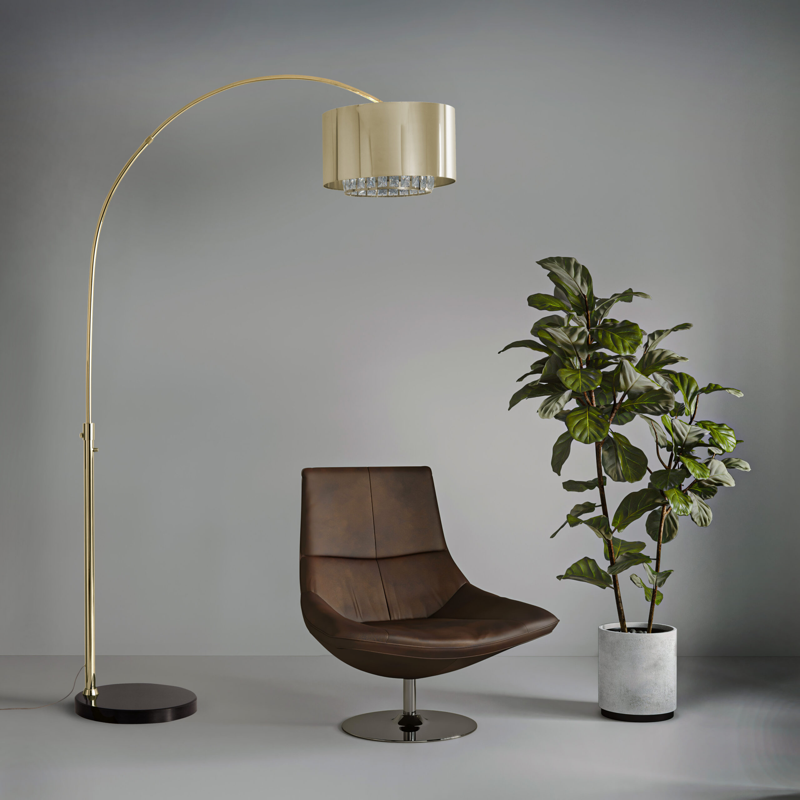 Marilyn 1 Light Arc Floor Lamp – 94″, Weathered Brass, Mylar & Crystal Shades, Rotary Switch, Marble base - Image 2