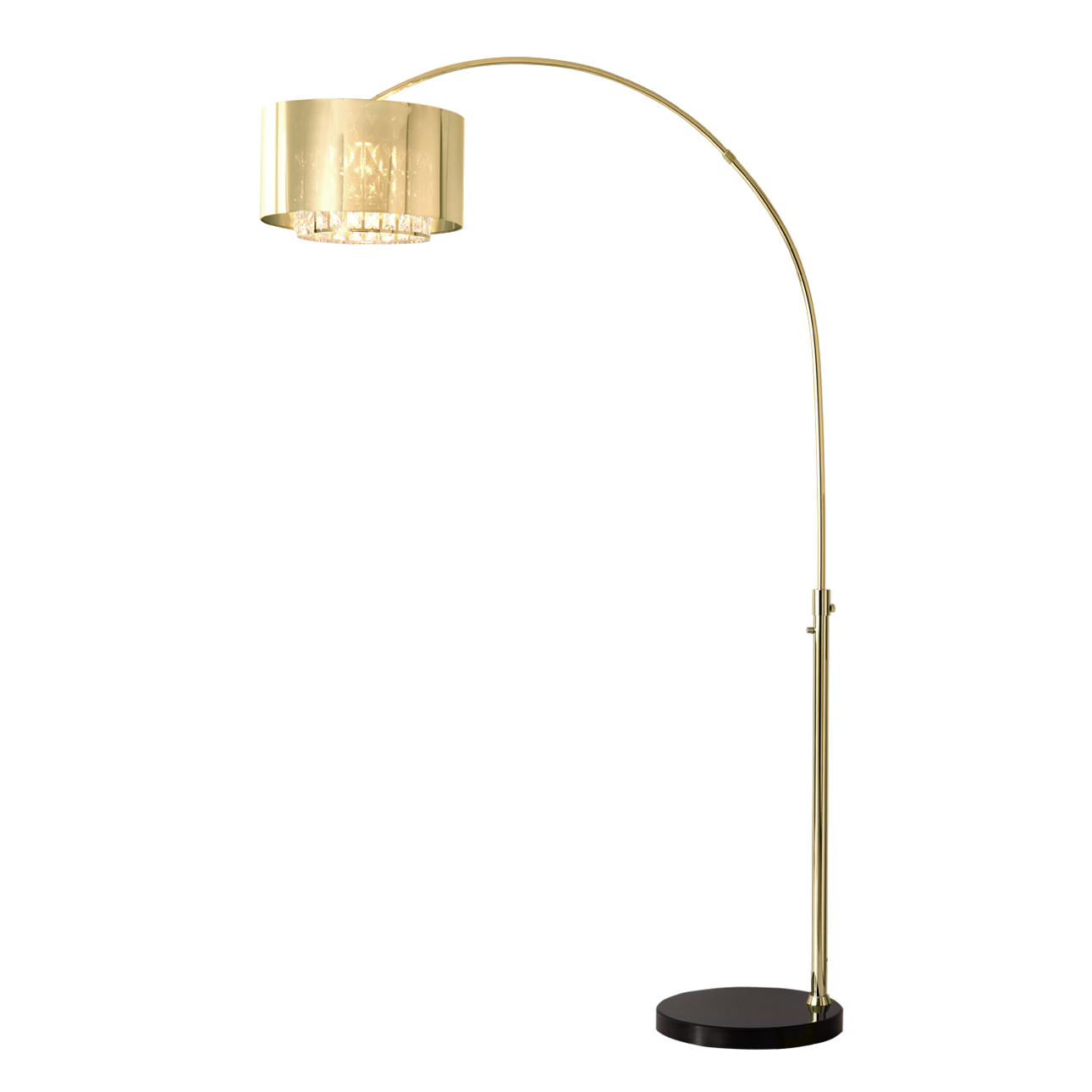 Marilyn 1 Light Arc Floor Lamp – 94″, Weathered Brass, Mylar & Crystal Shades, Rotary Switch, Marble base - Image 5