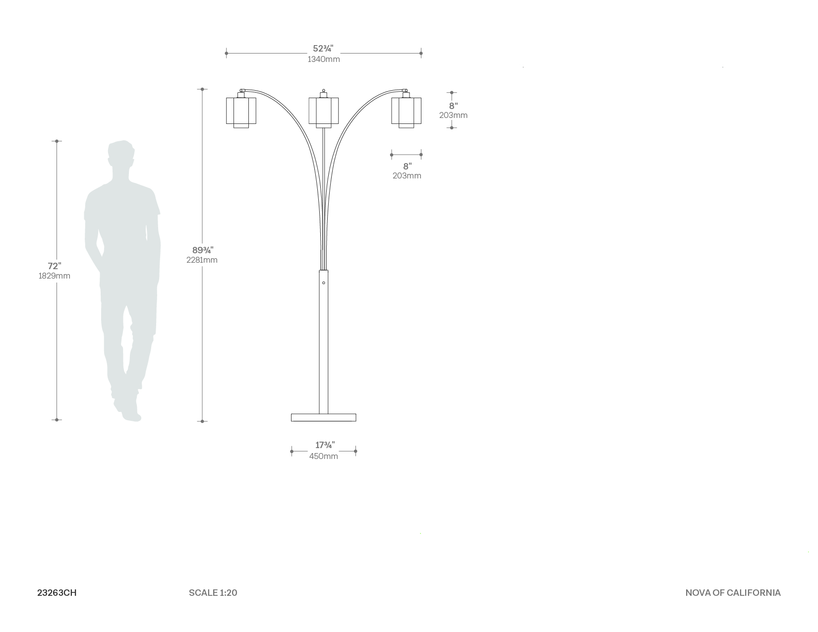 Marilyn 3 Light Arc Floor Lamp – 90″, Polished Chrome & Mylar/Crystal Shades, Rotary Switch, Marble base - Image 12