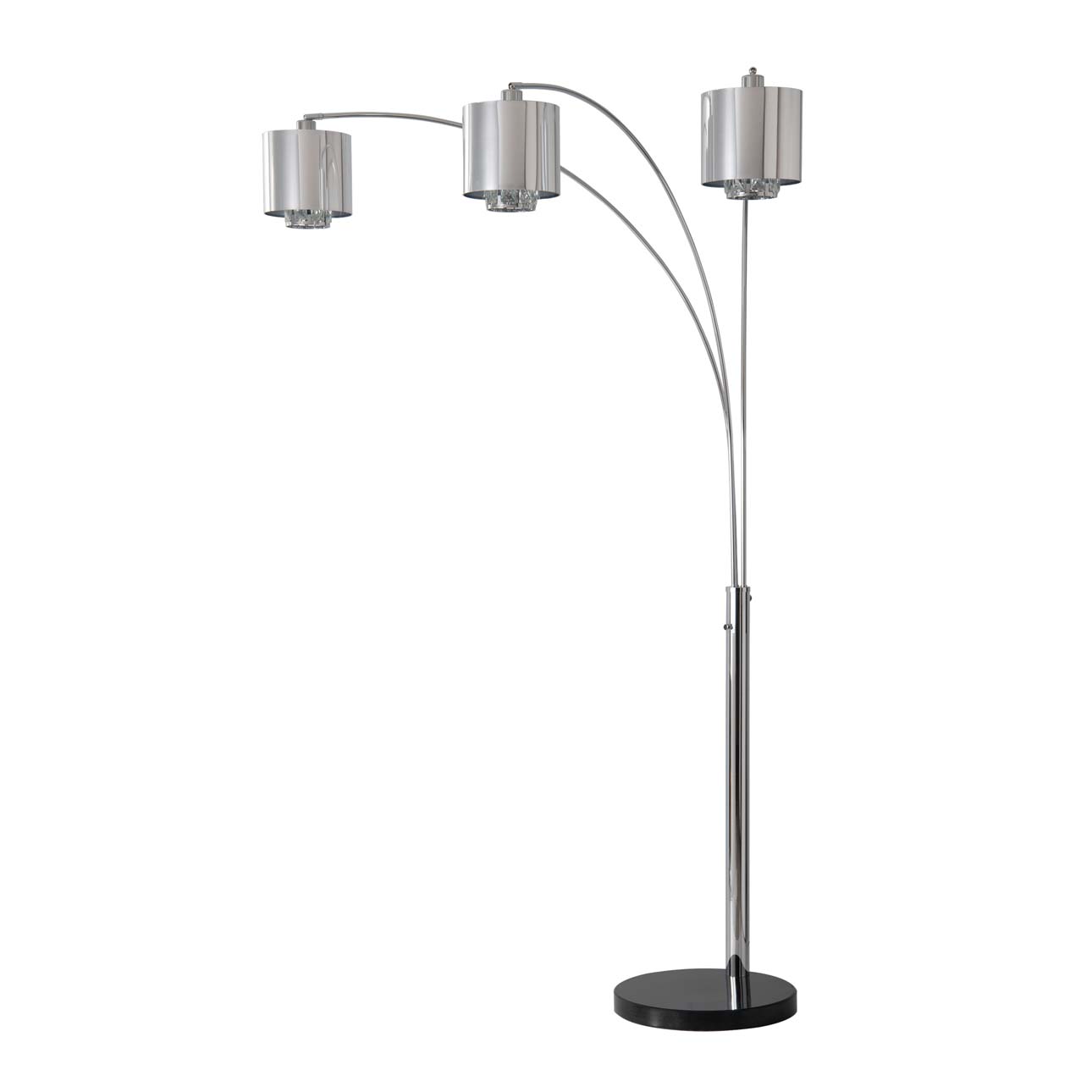 Marilyn 3 Light Arc Floor Lamp – 90″, Polished Chrome & Mylar/Crystal Shades, Rotary Switch, Marble base - Image 3