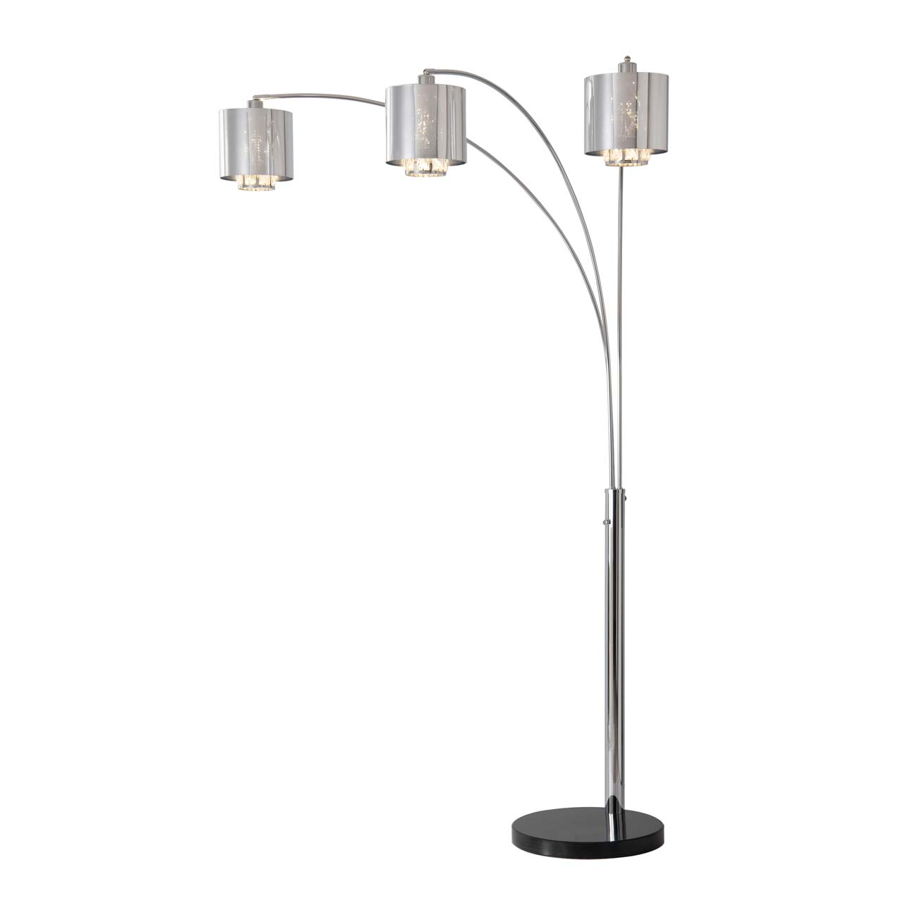 Marilyn 3 Light Arc Floor Lamp – 90″, Polished Chrome & Mylar/Crystal Shades, Rotary Switch, Marble base - Image 4