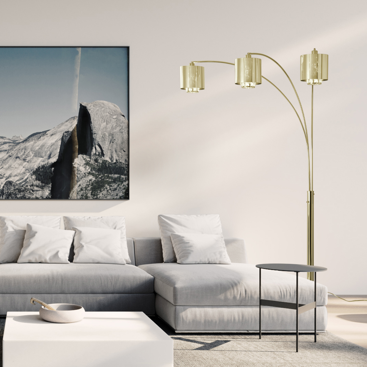 Marilyn 3 Light Arc Floor Lamp – 90″, Weathered Brass, Mylar & Crystal Shade, Rotary On/Off Switch, Marble base - Image 2