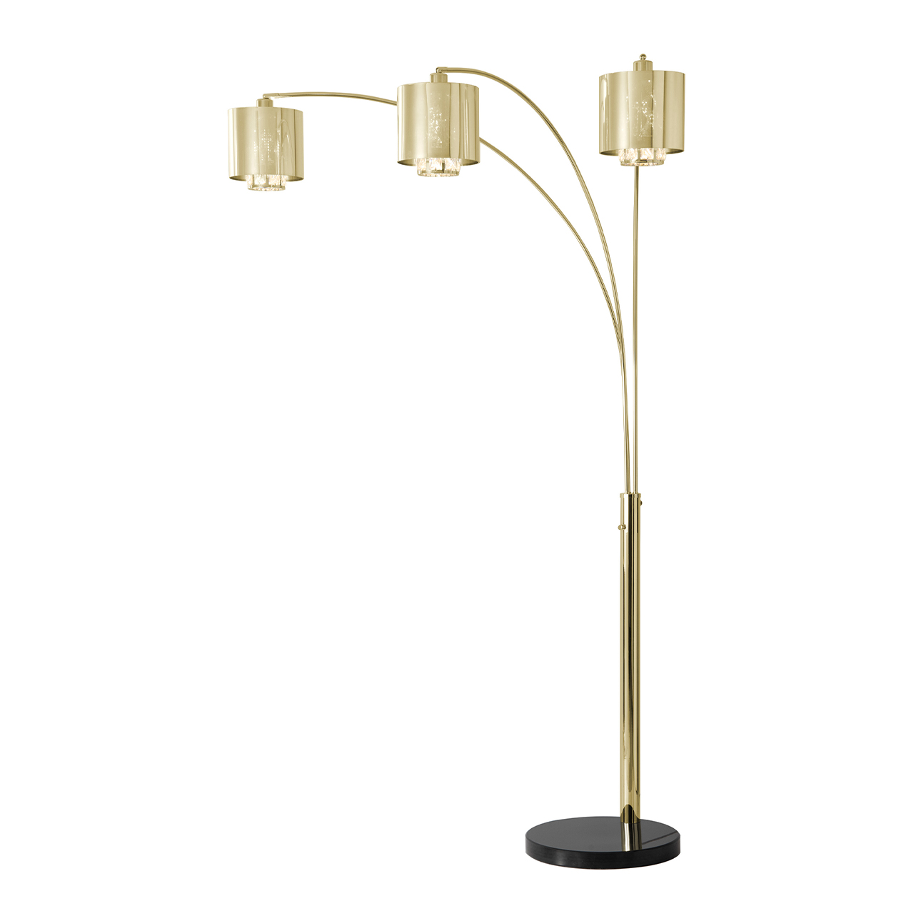 Marilyn 3 Light Arc Floor Lamp – 90″, Weathered Brass, Mylar & Crystal Shade, Rotary On/Off Switch, Marble base - Image 4