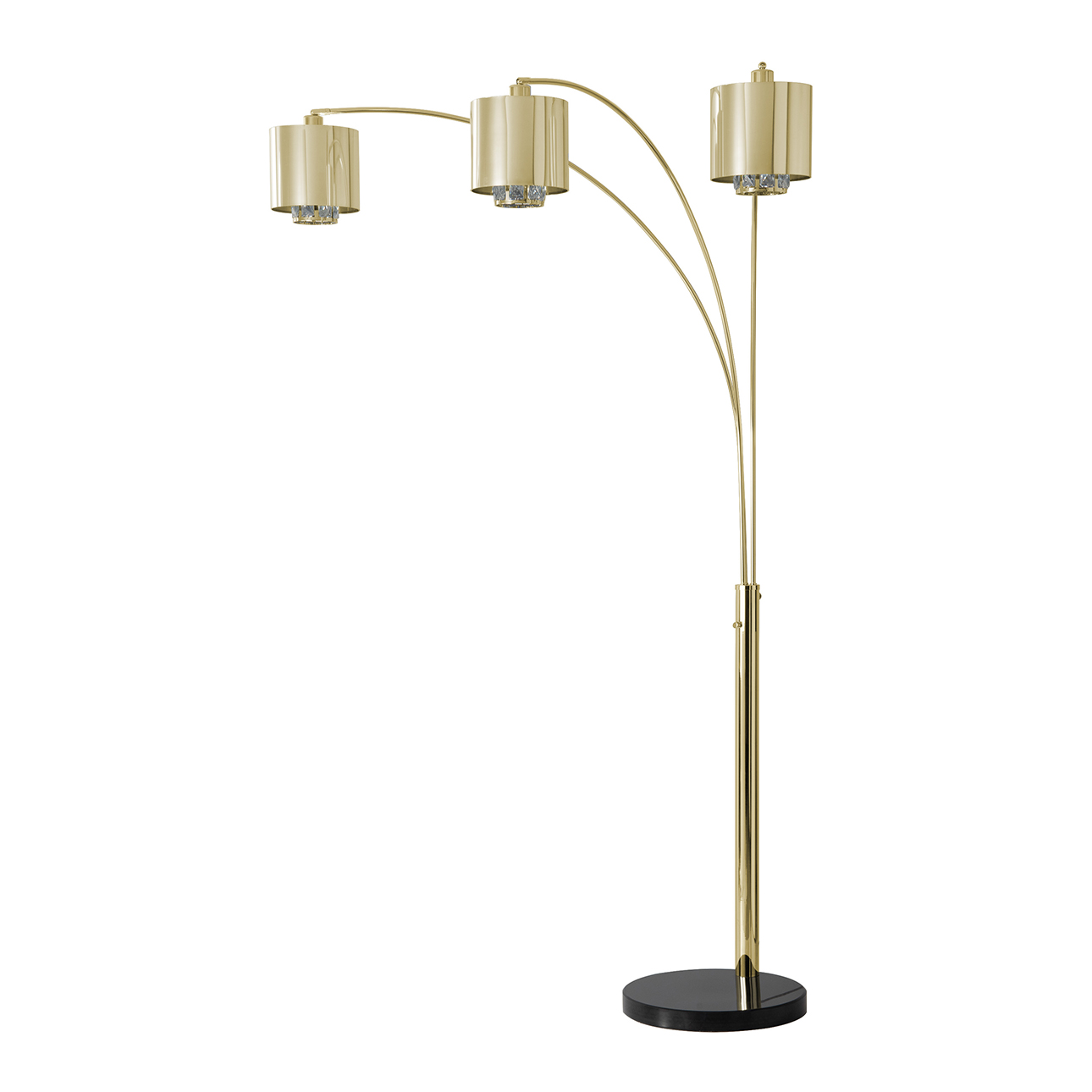 Marilyn 3 Light Arc Floor Lamp – 90″, Weathered Brass, Mylar & Crystal Shade, Rotary On/Off Switch, Marble base - Image 3