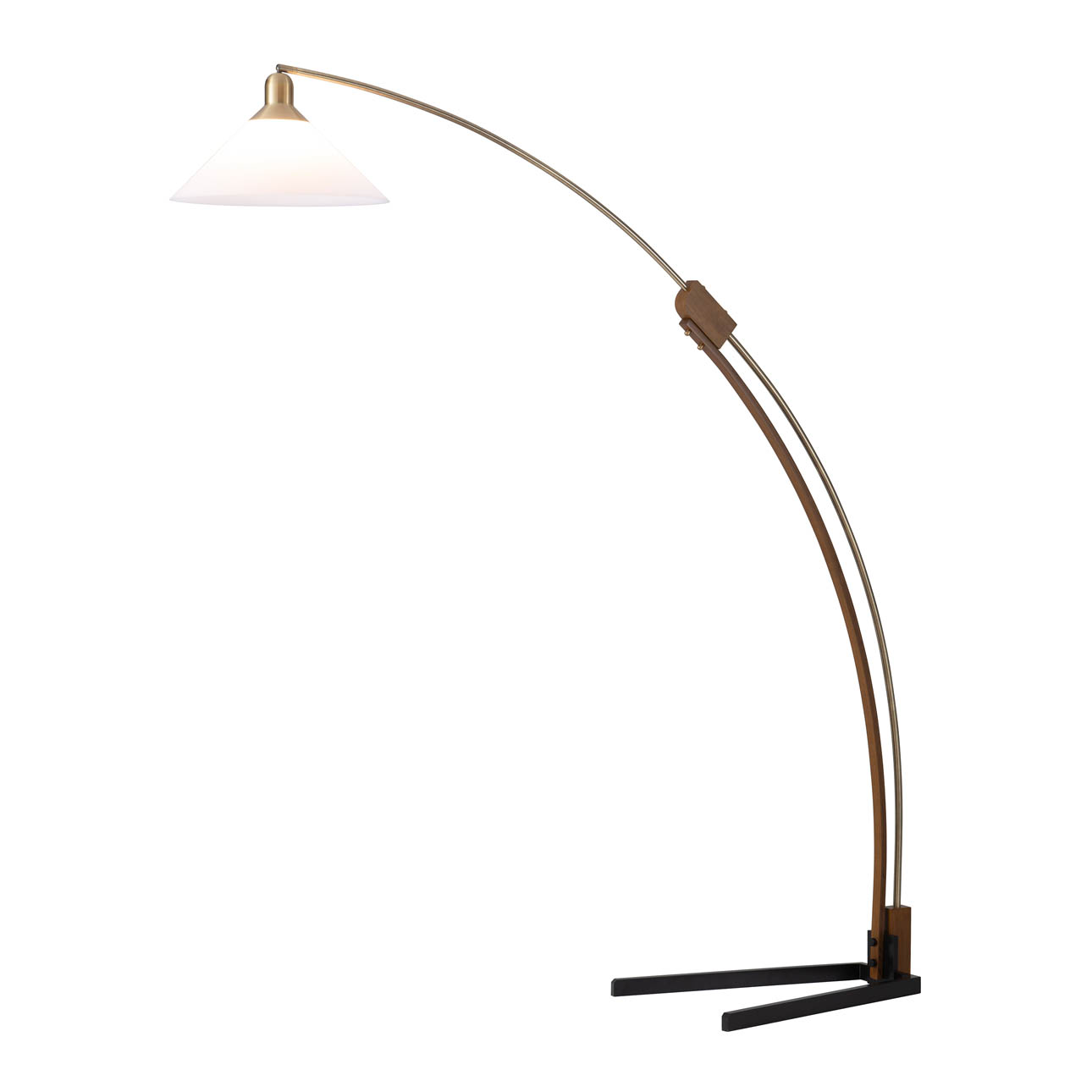 Melmar Arc Floor Lamp – Weathered Brass and Walnut, Dimmer Switch, V-base - Image 4