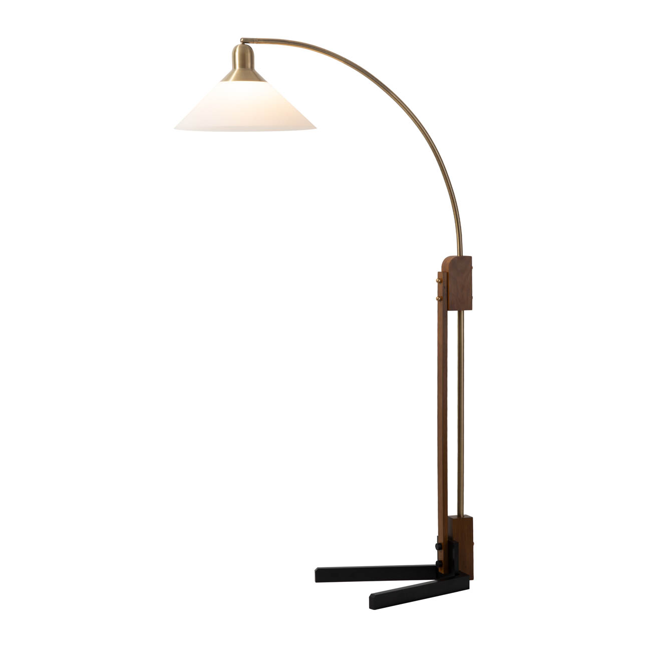 Melmar Chairside Arc Floor Lamp – Weathered Brass and Walnut, Dimmer Switch, V-Base - Image 5