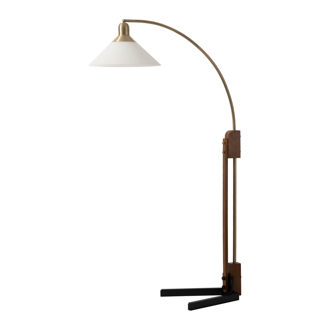 Melmar Chairside Arc Floor Lamp – Weathered Brass and Walnut, Dimmer Switch, V-Base - Image 6
