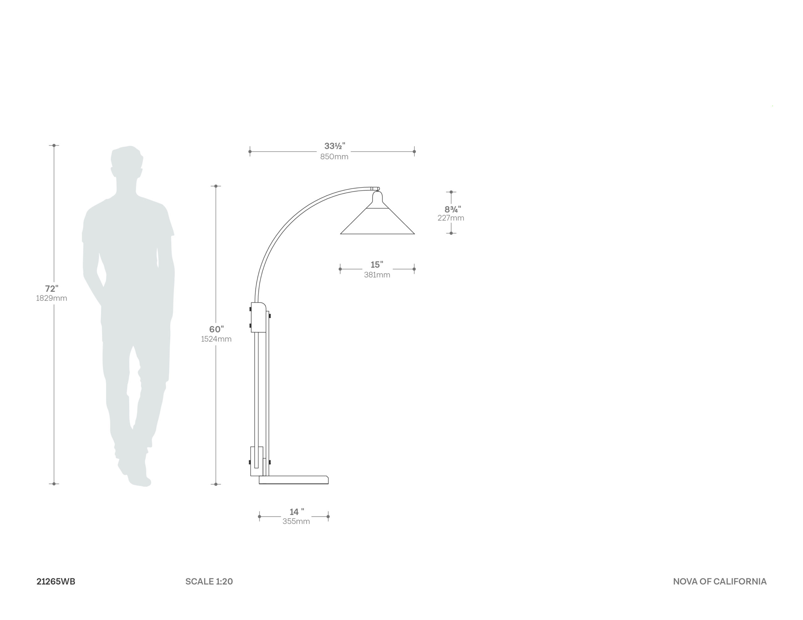 Melmar Chairside Arc Floor Lamp – Weathered Brass and Walnut, Dimmer Switch, V-Base - Image 12