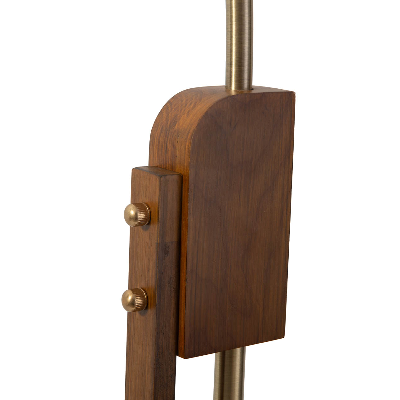 Melmar Chairside Arc Floor Lamp – Weathered Brass and Walnut, Dimmer Switch, V-Base - Image 9