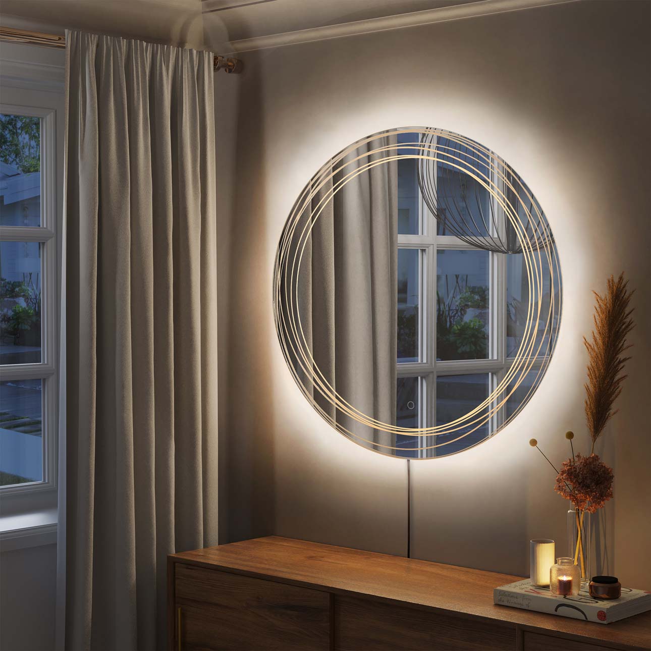 Mojave 36″ Round Backlit LED Wall Mirror – Chrome