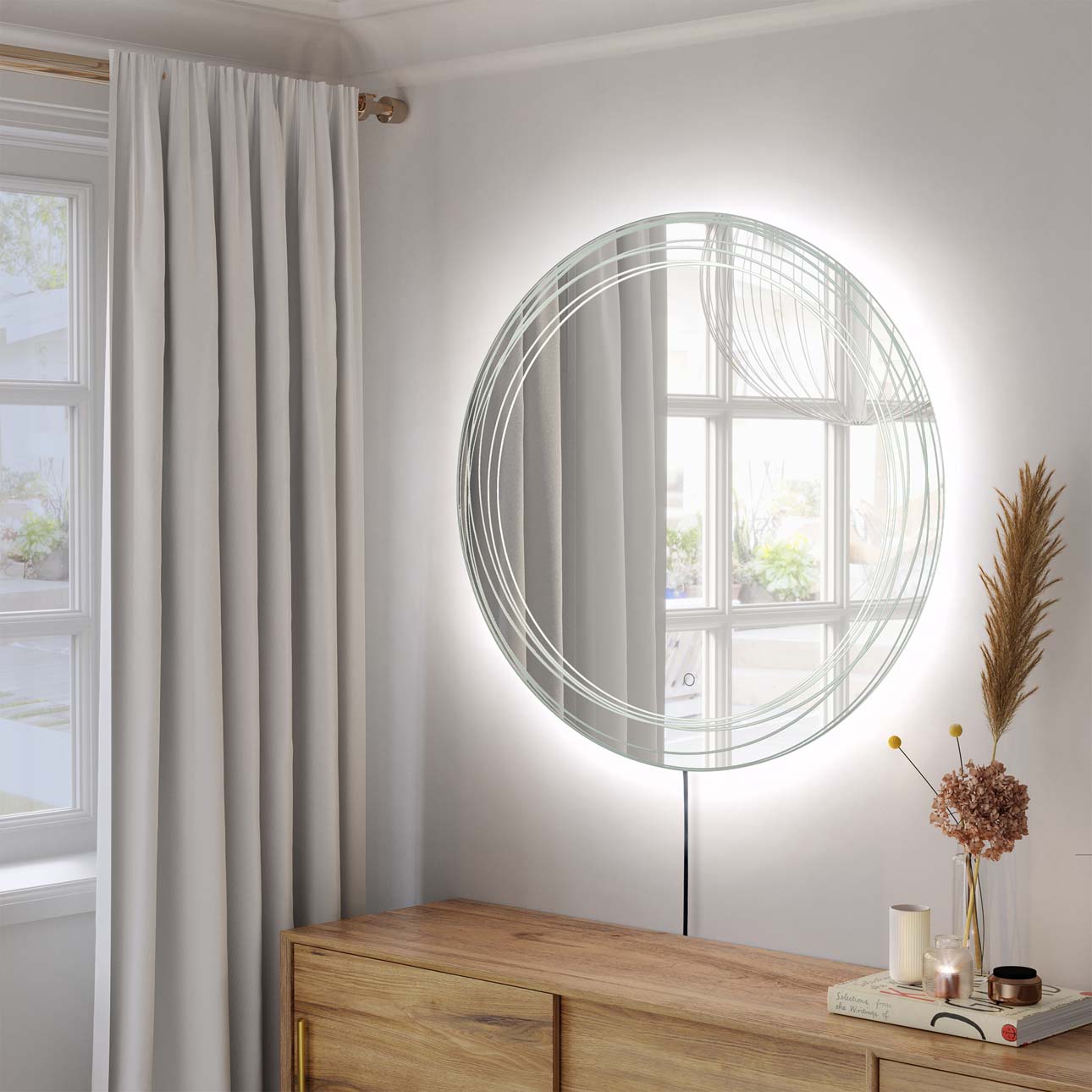 Mojave 36″ Round Backlit LED Wall Mirror – Chrome - Image 2