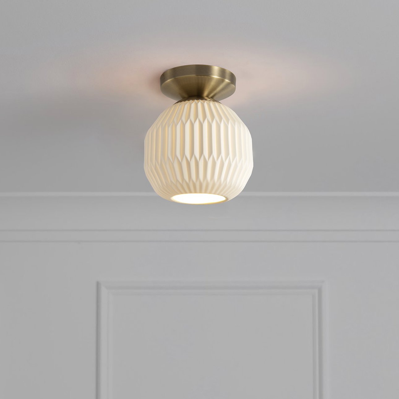 Moraga Bone Porcelain Semi-Flush Mount Ceiling Light – Weathered Brass - Image 2