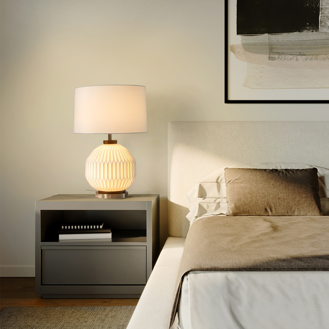 Moraga Table Lamp – 24″, Bone Porcelain and Walnut, 4-Way Rotary Switch - Image 2