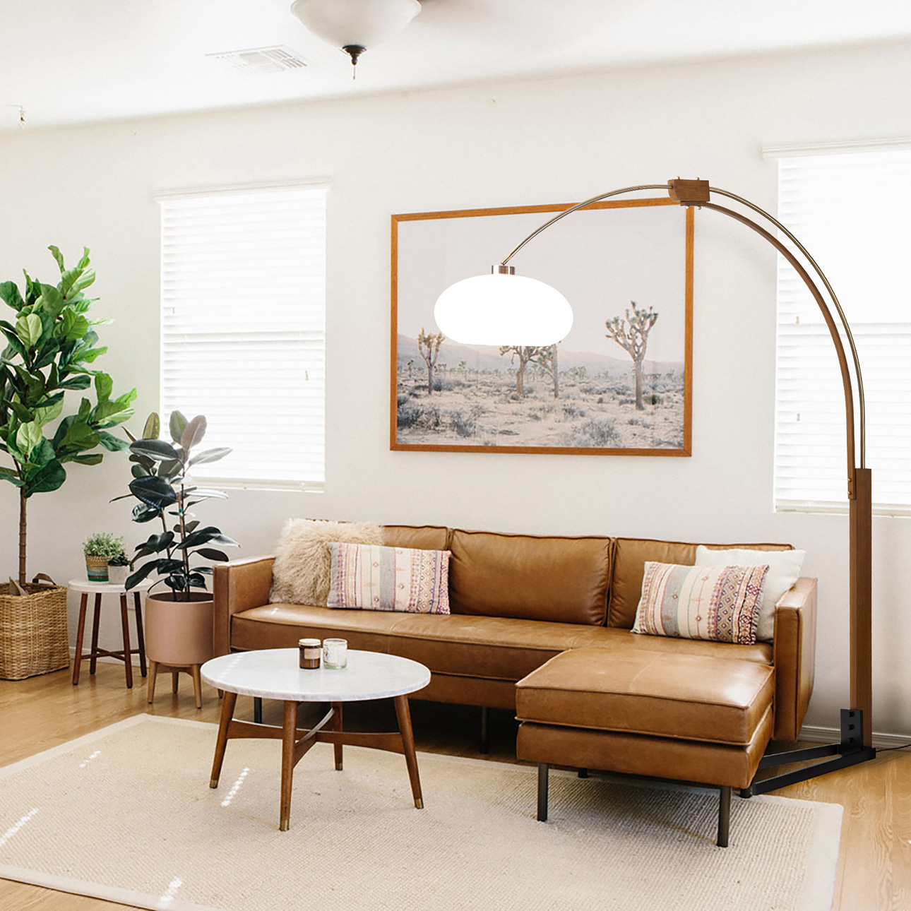 Morelli Arc Floor Lamp – 84″, Weathered Brass & Walnut, Dimmer Switch, V-base - Image 12