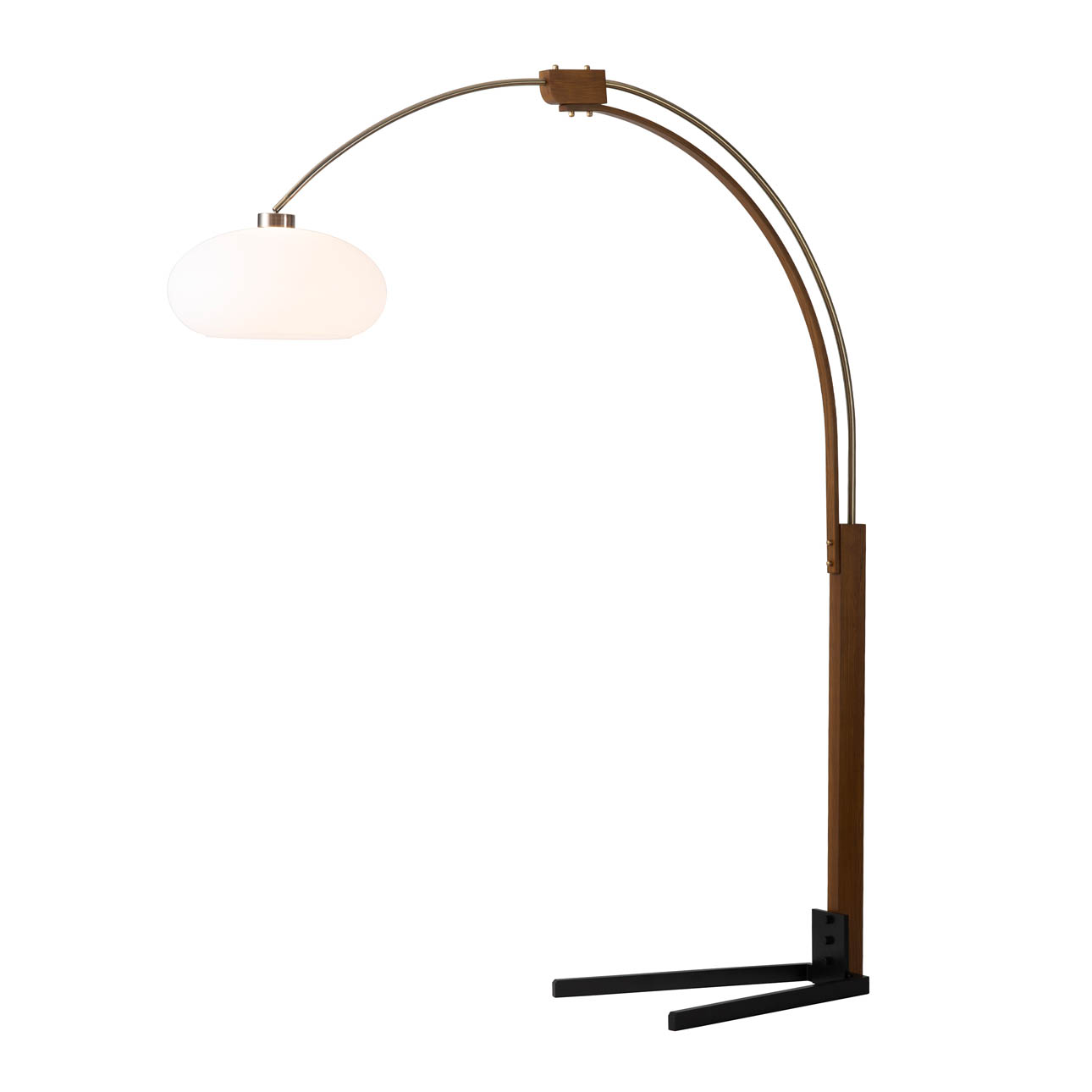 Morelli Arc Floor Lamp – 84″, Weathered Brass & Walnut, Dimmer Switch, V-base - Image 2