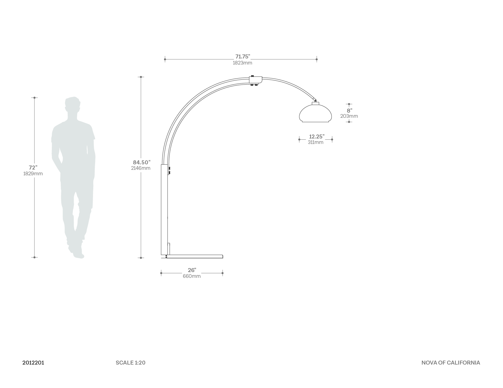 Morelli Arc Floor Lamp – 84″, Weathered Brass & Walnut, Dimmer Switch, V-base - Image 3