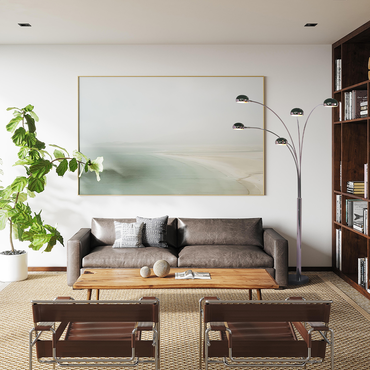 Mushroom 5 Light Arc Floor Lamp – Black Nickel, Dimmer switch, Marble base - Image 4