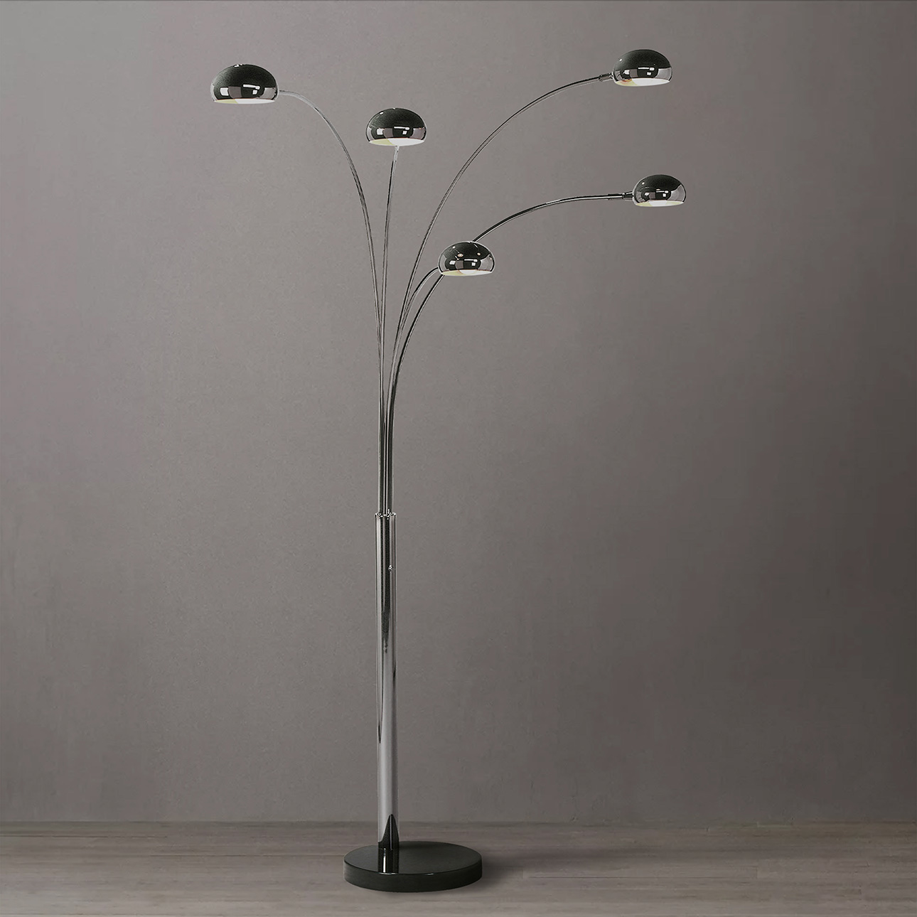 Mushroom 5 Light Arc Floor Lamp – Black Nickel, Dimmer switch, Marble base