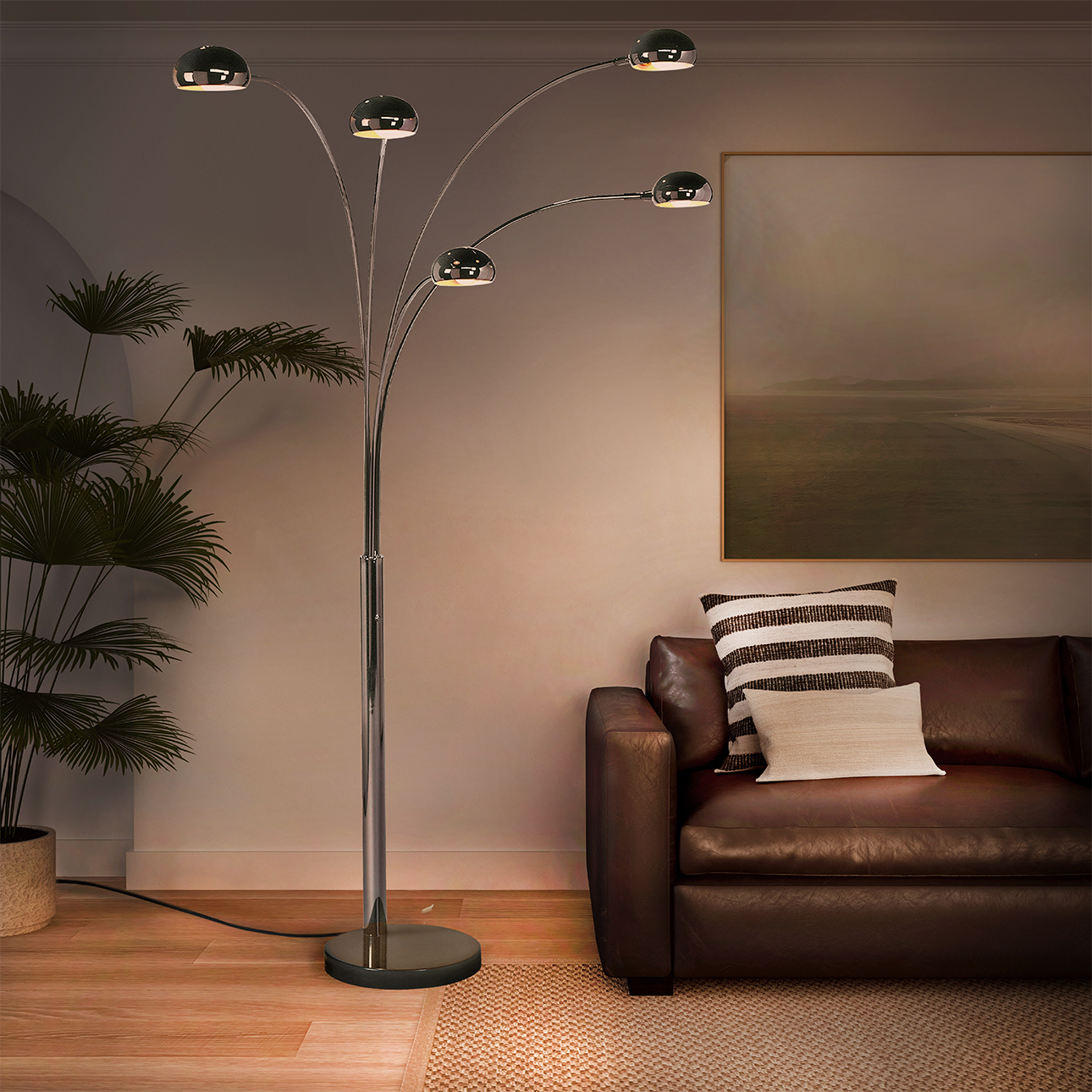Mushroom 5 Light Arc Floor Lamp – Black Nickel, Dimmer switch, Marble base - Image 2