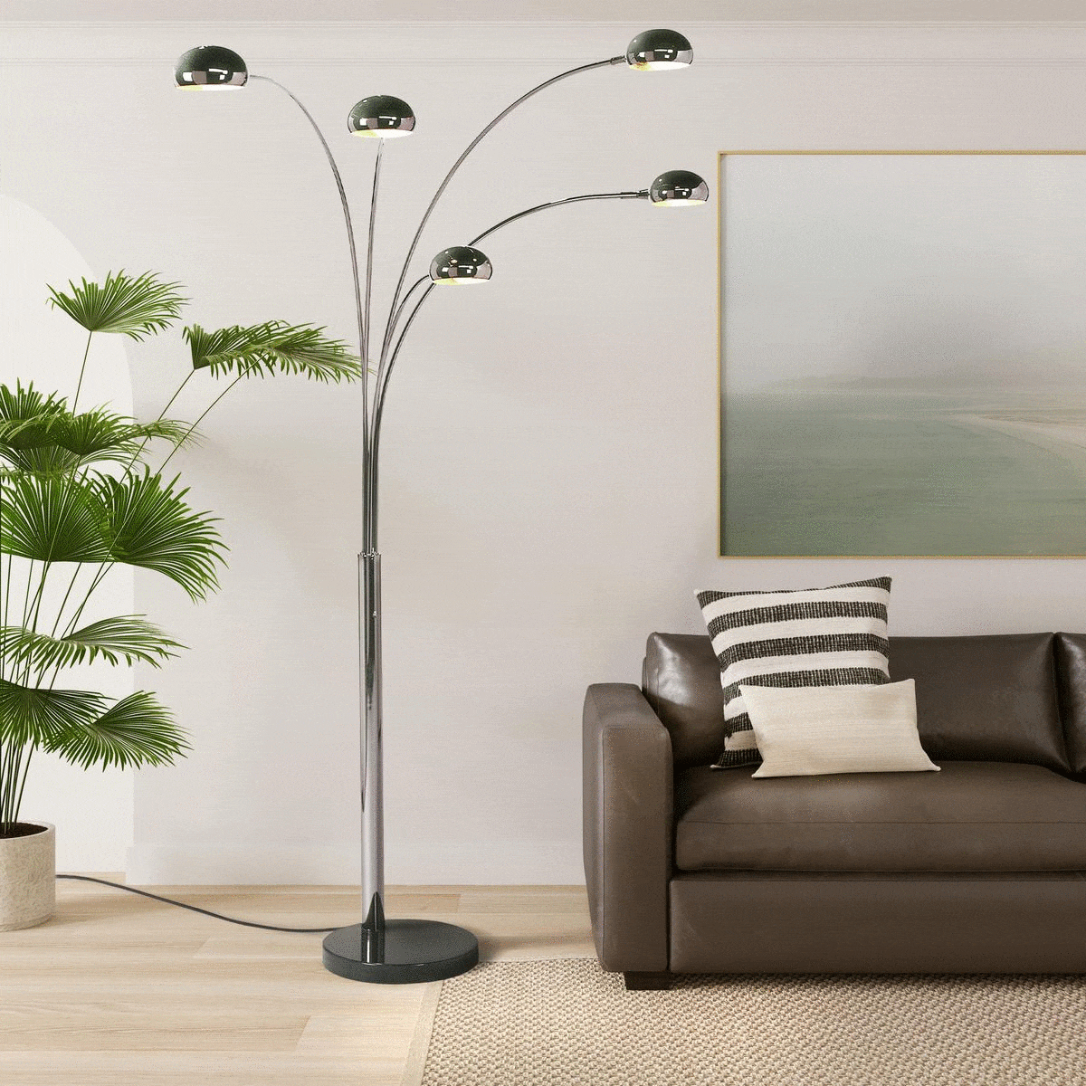 Mushroom 5 Light Arc Floor Lamp – Black Nickel, Dimmer switch, Marble base - Image 9