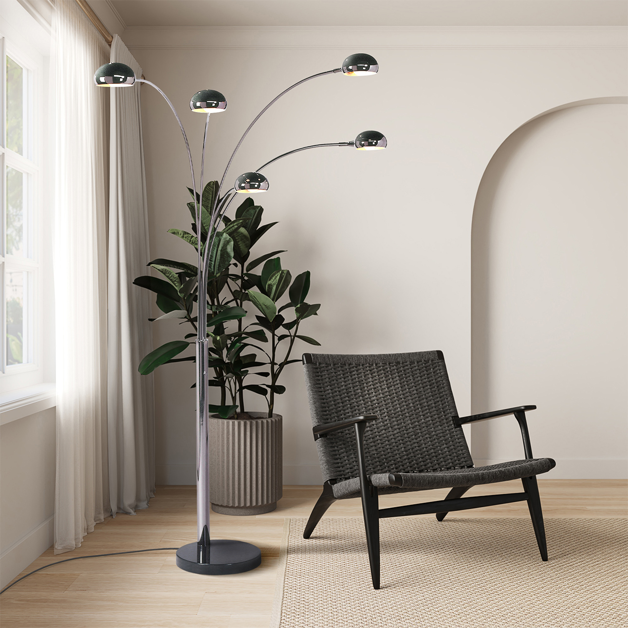 Mushroom 5 Light Arc Floor Lamp – Black Nickel, Dimmer switch, Marble base - Image 5