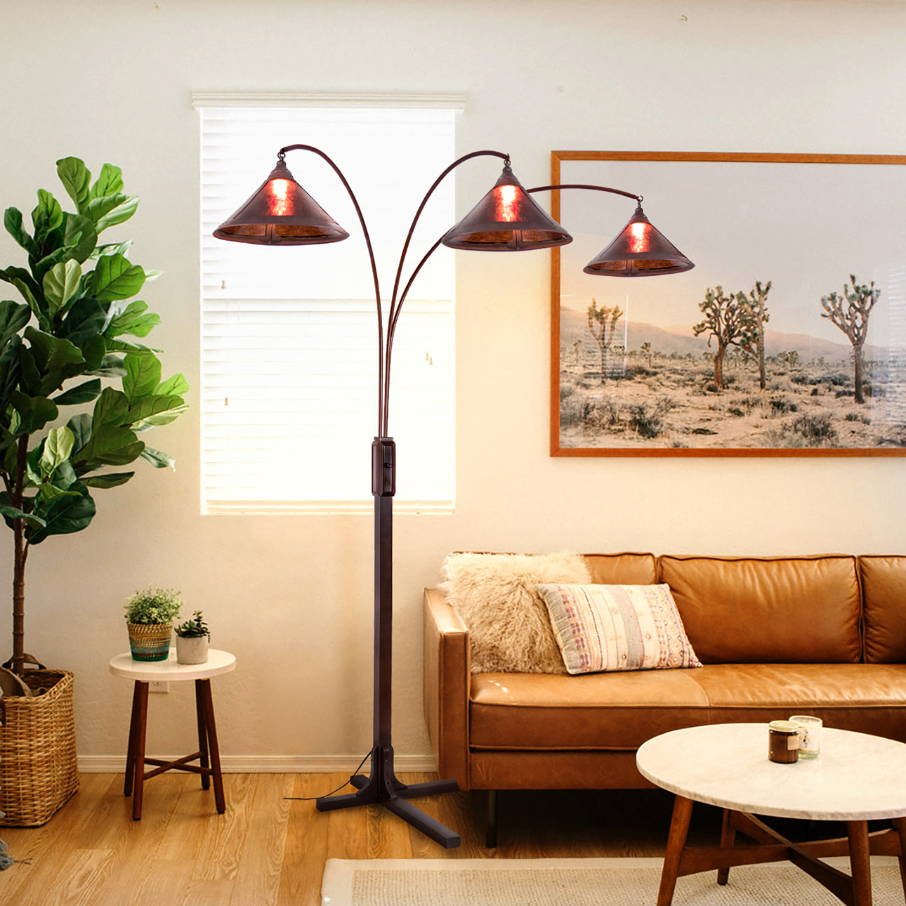 Natural Mica 3 Light Arc Floor Lamp – 86″, Espresso Wood , Bronze & Amber Mineral Mica, Dimmer Switch, X-base - Image 15