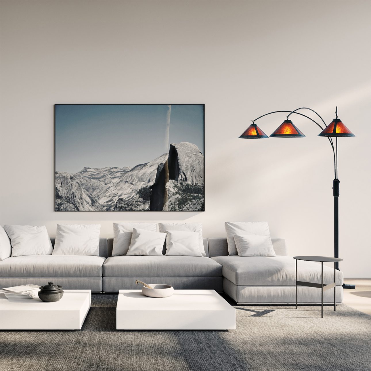 Natural Mica 3 Light Arc Floor Lamp – 86″, Espresso Wood , Bronze & Amber Mineral Mica, Dimmer Switch, X-base - Image 14
