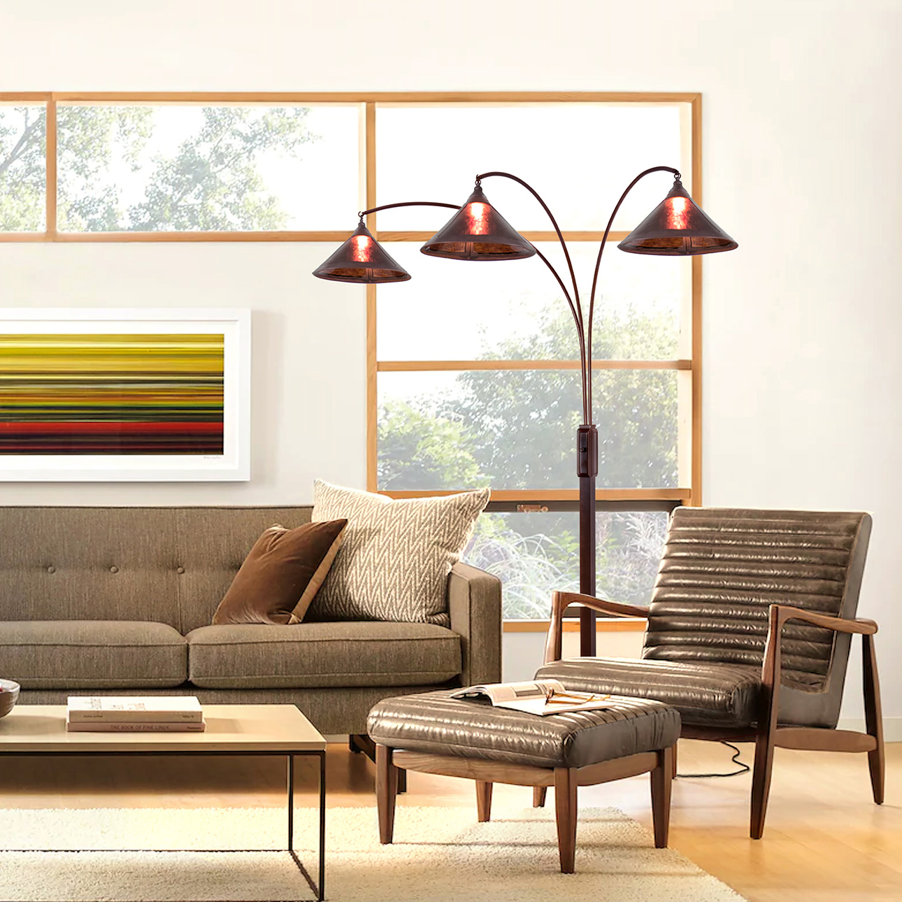 Natural Mica 3 Light Arc Floor Lamp – 86″, Espresso Wood , Bronze & Amber Mineral Mica, Dimmer Switch, X-base - Image 12