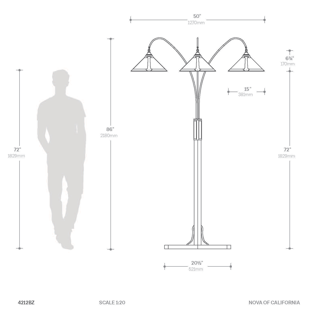 Natural Mica 3 Light Arc Floor Lamp – 86″, Espresso Wood , Bronze & Amber Mineral Mica, Dimmer Switch, X-base - Image 8