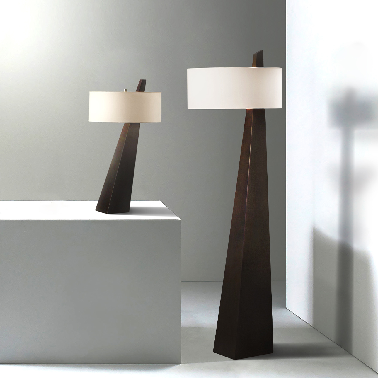 Obelisk Floor Lamp – 63″, Chestnut Wood, Linen Shade, On/Off Switch - Image 9
