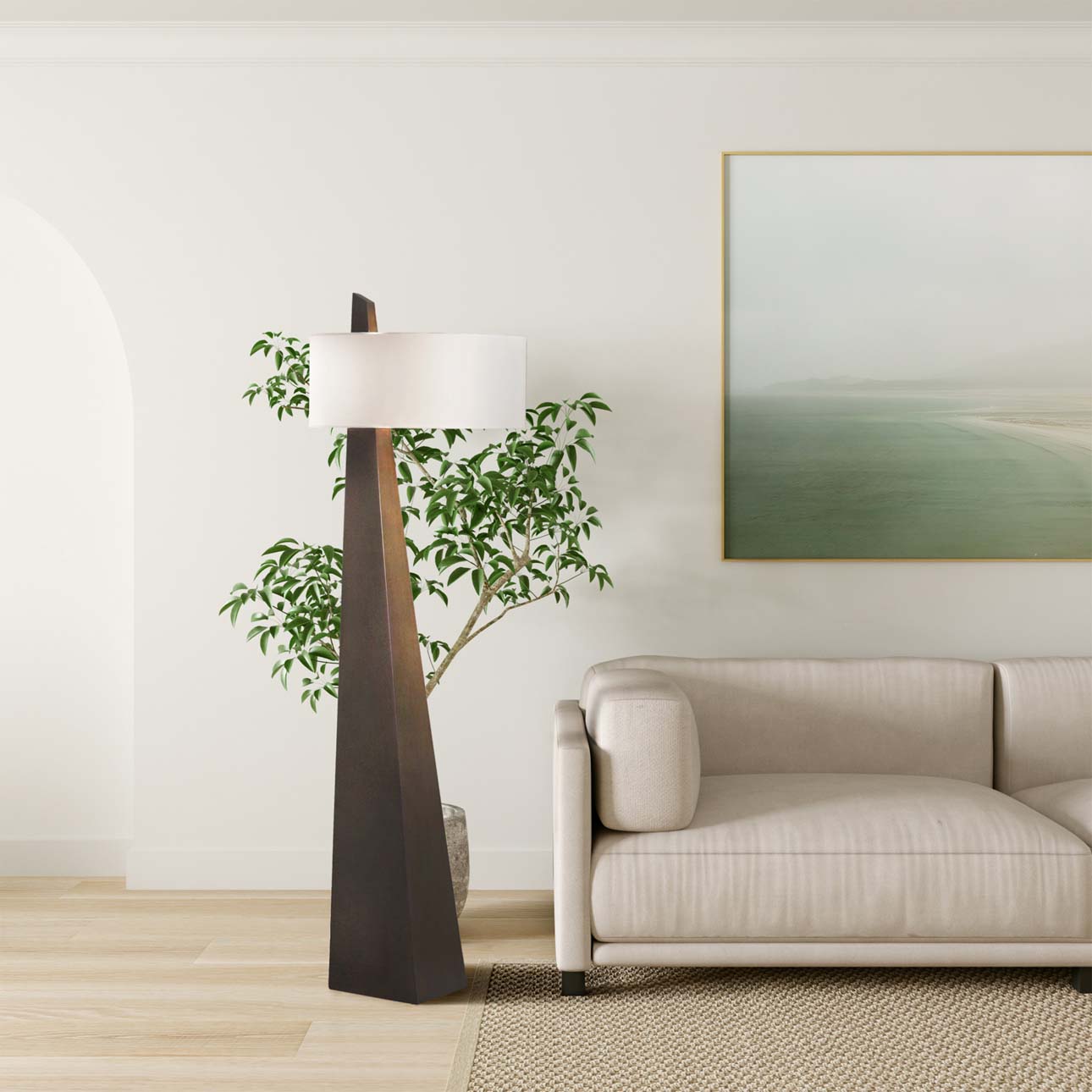 Obelisk Floor Lamp – 63″, Chestnut Wood, Linen Shade, On/Off Switch - Image 11