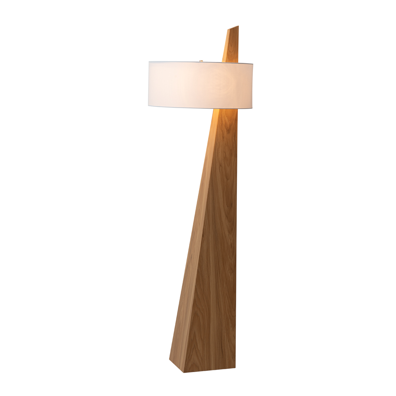 Obelisk Floor Lamp – Natural Ash Wood Finish, White Cotton-Linen Shade - Image 3