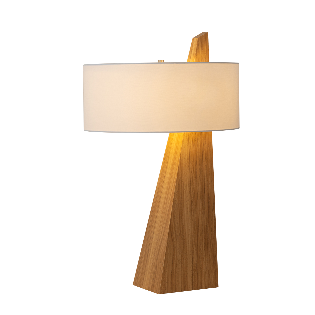 Obelisk Table Lamp – Natural Ash Wood Finish, White Cotton-Linen Shade - Image 3