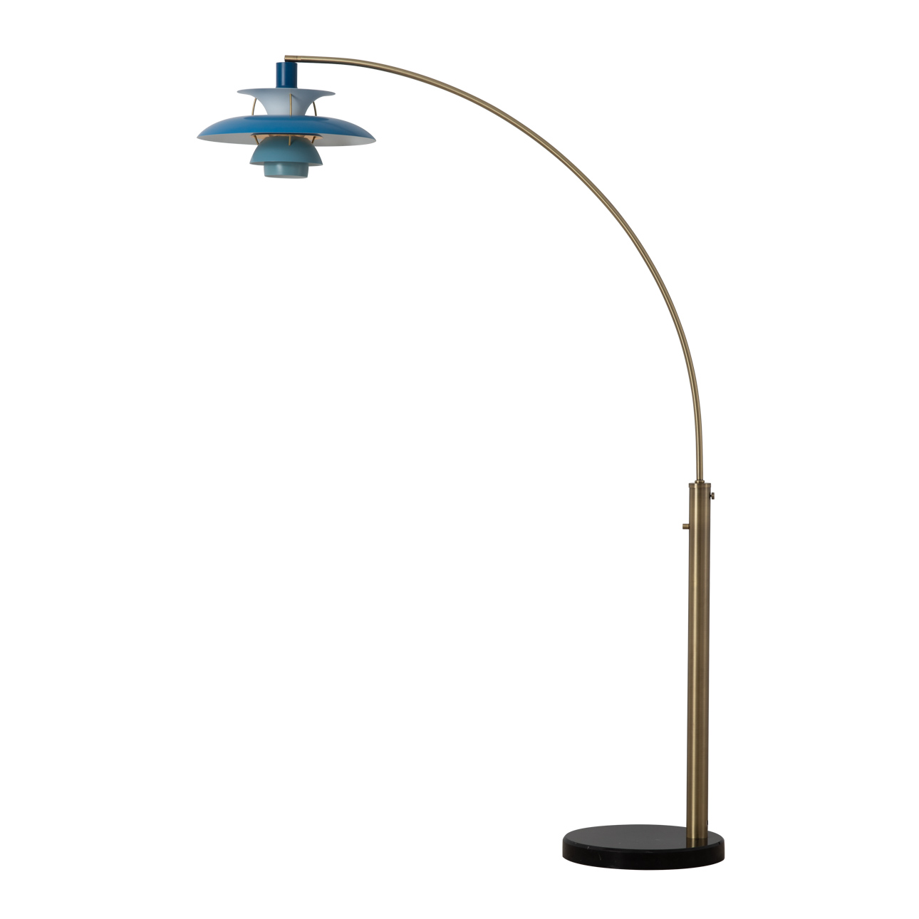 Palm Springs 1 Light Arc Floor Lamp – 83″, Weathered Brass and Blue Tonal Shades, Dimmer Switch, Marble base - Image 4