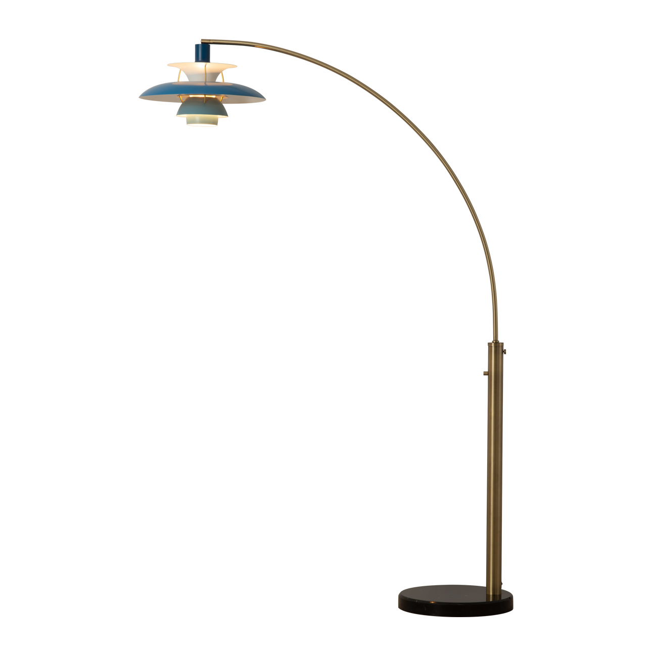Palm Springs 1 Light Arc Floor Lamp – 83″, Weathered Brass and Blue Tonal Shades, Dimmer Switch, Marble base - Image 3