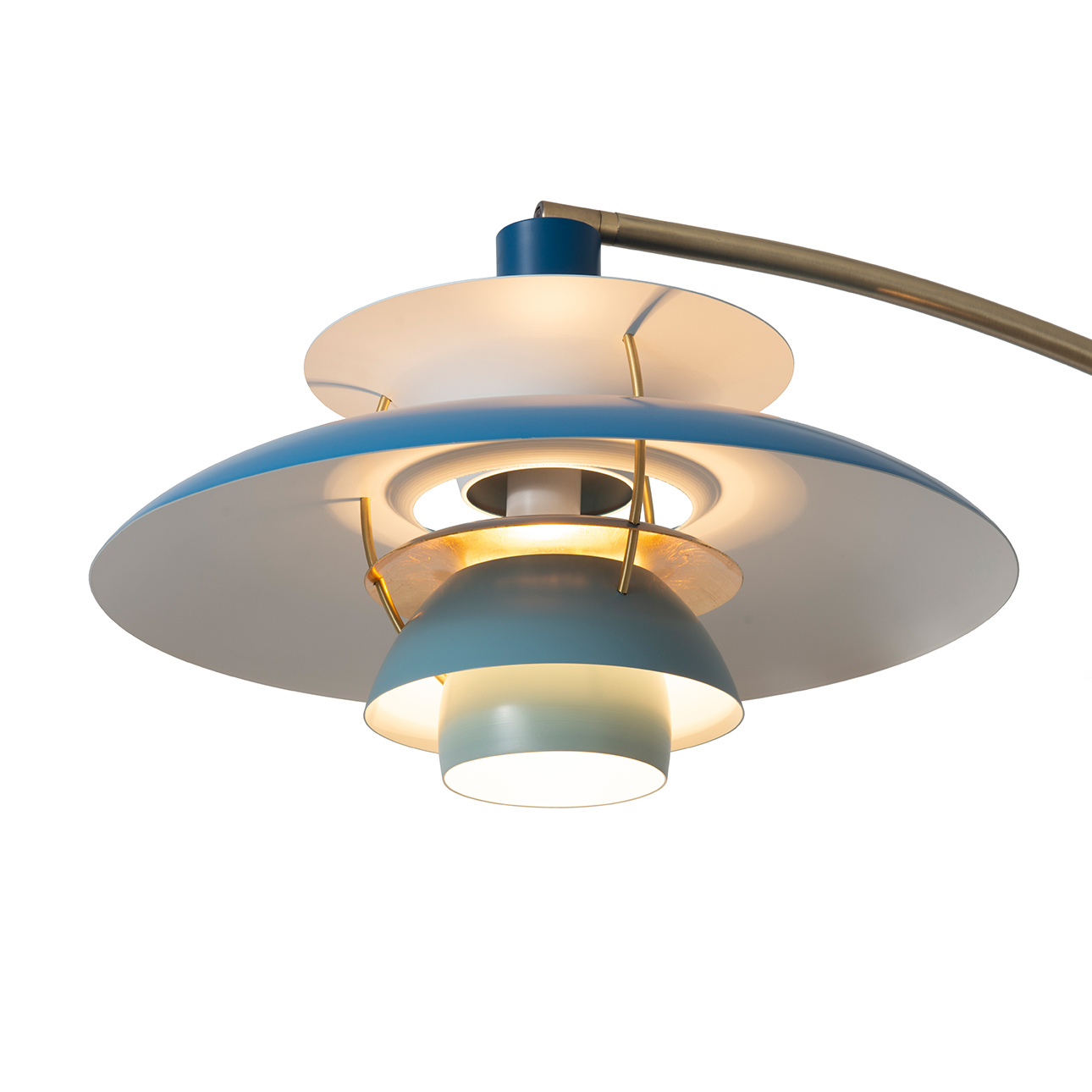 Palm Springs 3 Light Arc Floor Lamp – 84″, Weathered Brass and Blue tonal shades, Dimmer Switch, Marble base - Image 4